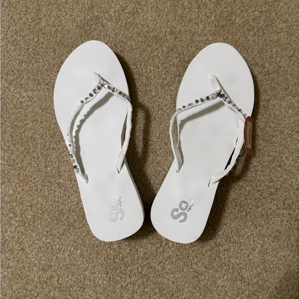 SO Women's White Sandals with Rhinestone Accents